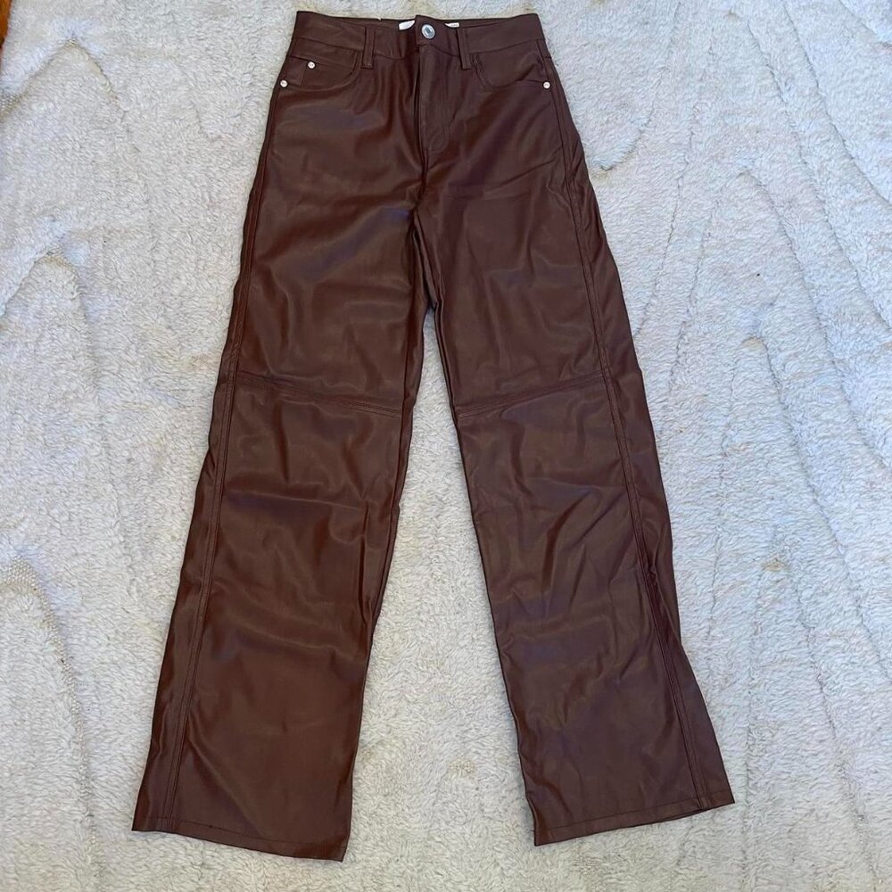 Bershka Brown Faux Leather Pants